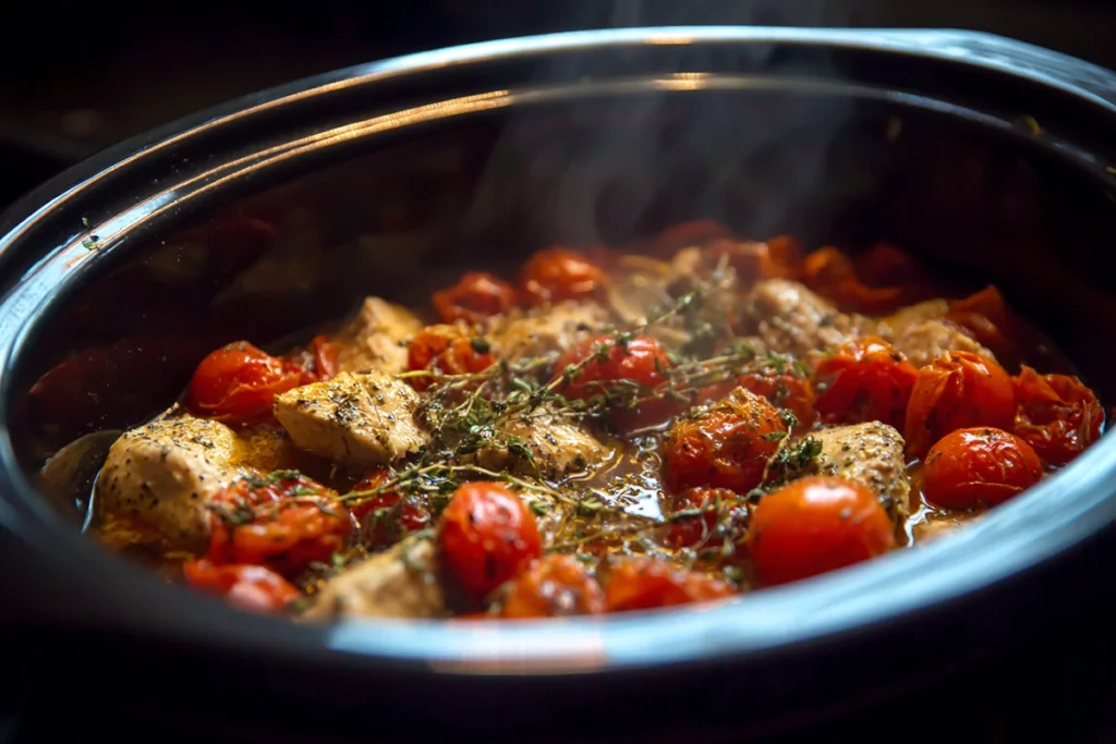 Slow Cooker Chicken With Cherry Tomatoes Basil Cooking in the Slow Cooker – Process Step