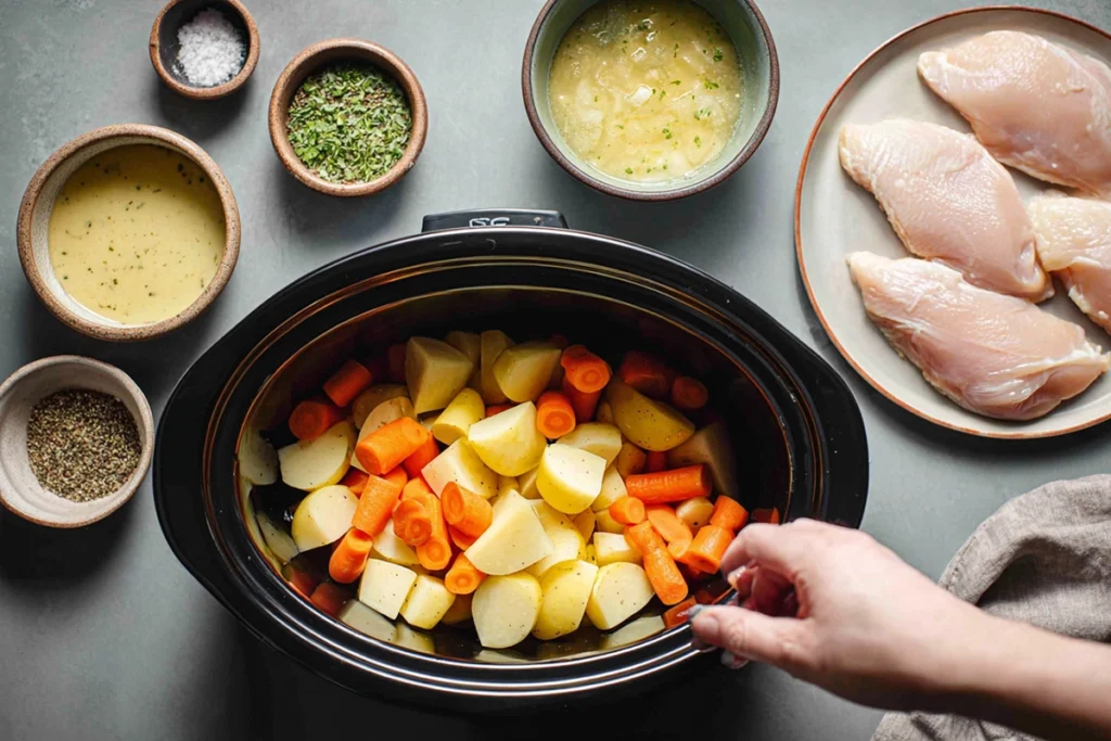 Slow Cooker Ranch Chicken Veggies Step-by-Step Prep