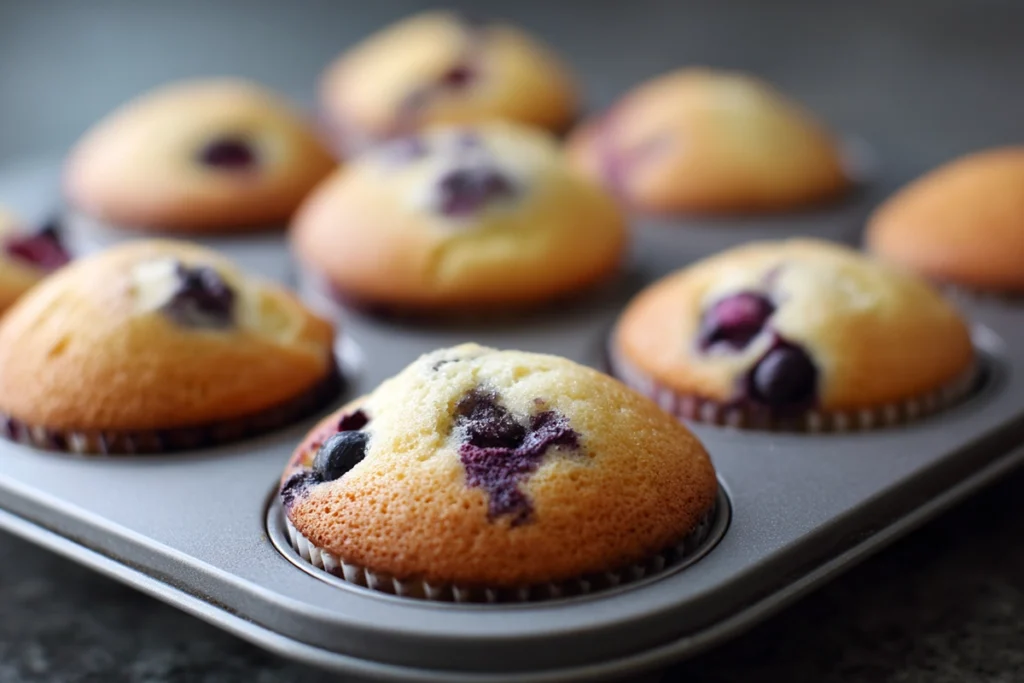 Baked White Chocolate Blueberry Cupcakes cooling before frosting