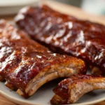 BBQ Ribs On The Grill served fresh with rich barbecue sauce