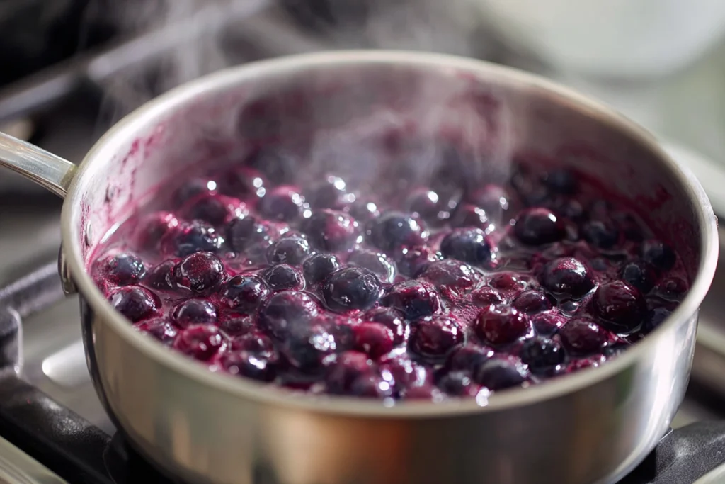 Blueberry topping cooking for No Bake Blueberry Cheesecake
