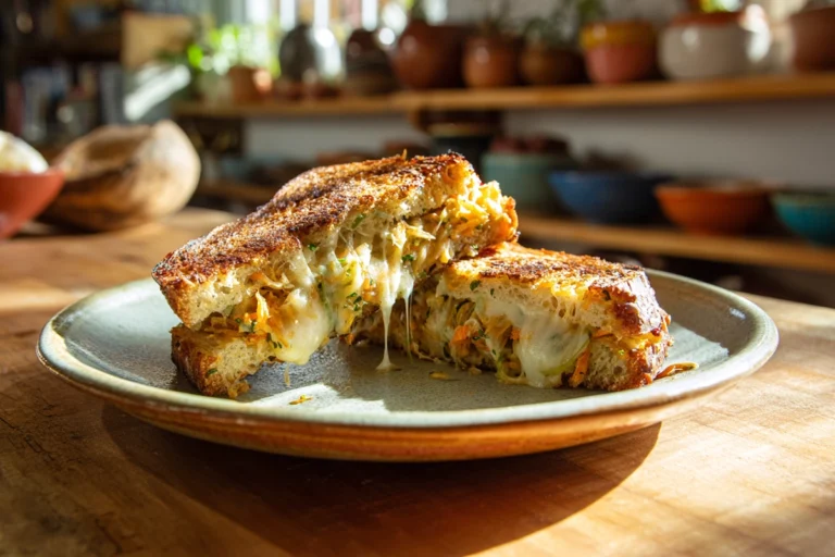 Cheesy Chicken Garlic Bread Sandwich served on a ceramic plate in a cozy home kitchen