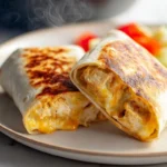 Cheesy garlic chicken wraps plated fresh on a ceramic plate in a home kitchen