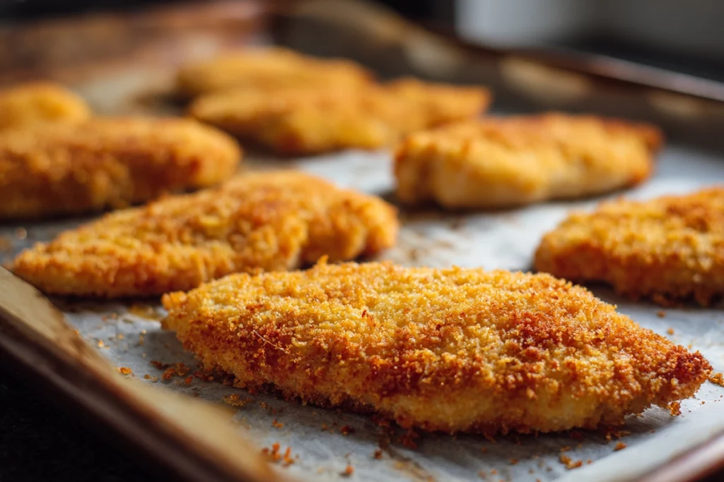Chicken Cutlets In Oven baking until golden and crispy