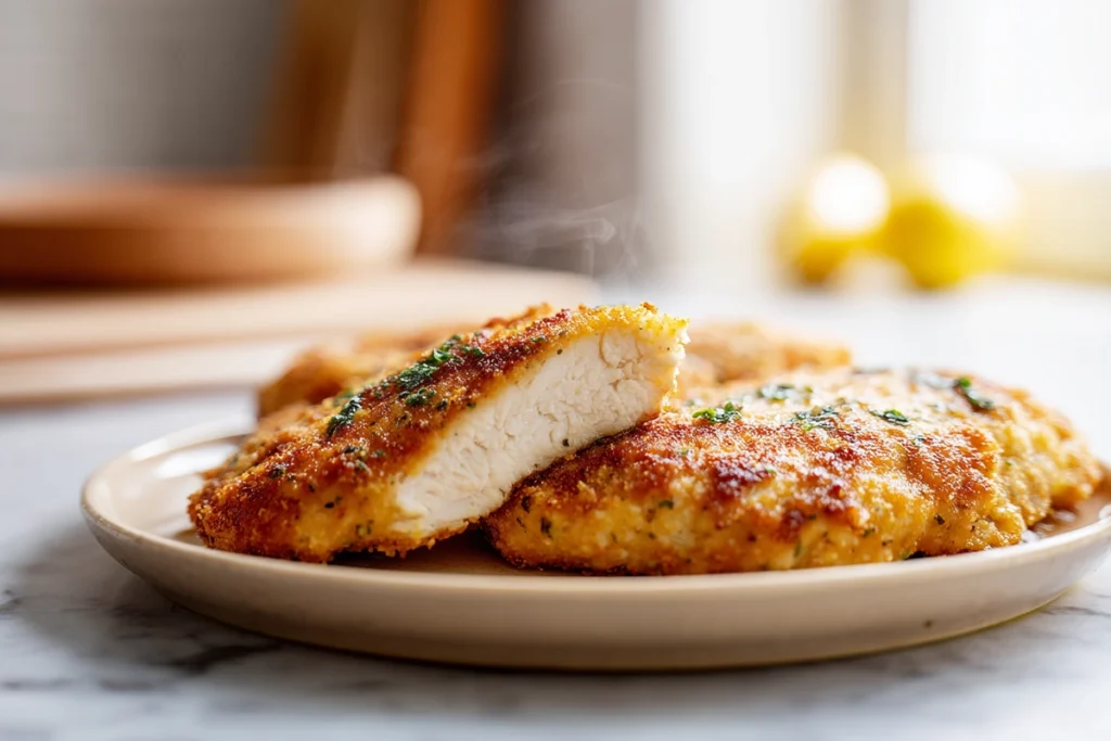 Chicken Cutlets In Oven served warm with crispy coating and juicy center