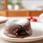 Chocolate Lava Cake served warm on a ceramic plate in a cozy home kitchen