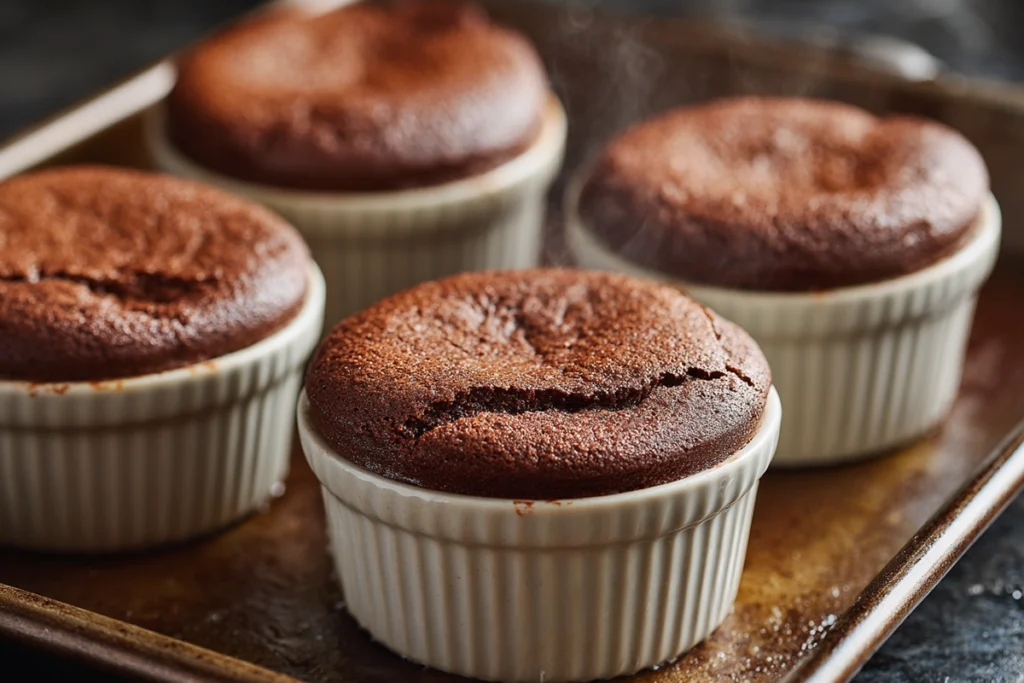 Chocolate Pudding Cake baked until just set in ramekins