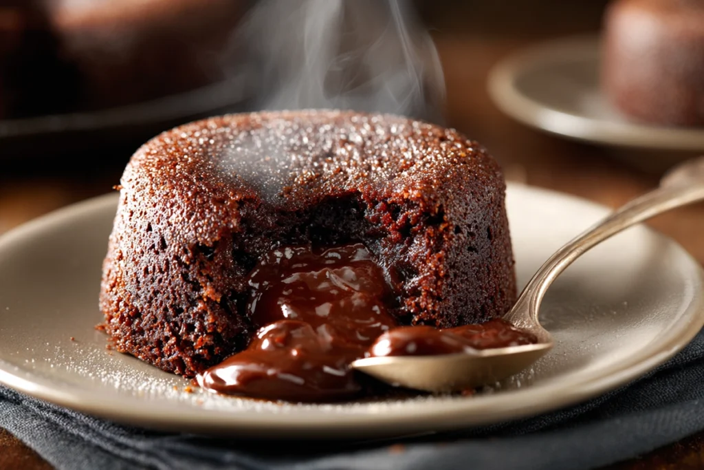 Chocolate Pudding Cake with molten chocolate center revealed