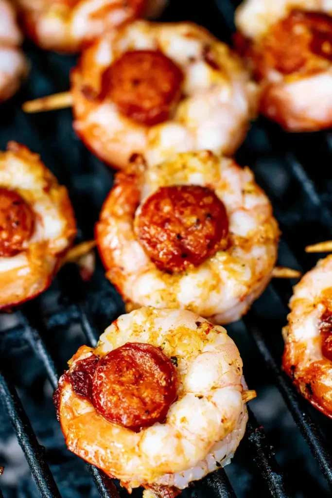 Sausage Grilled Shrimp Kabobs for a Fast Backyard Dinner 3 Cooked Sausage Grilled Shrimp Kabobs with smoky sausage and opaque shrimp