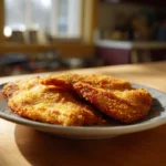 Cornmeal Fried Fish Recipe plated on a ceramic dish in a cozy home kitchen