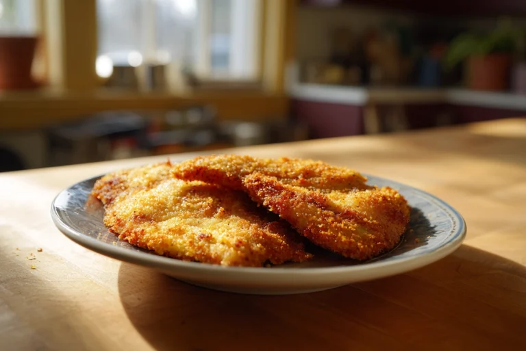 Cornmeal Fried Fish Recipe plated on a ceramic dish in a cozy home kitchen