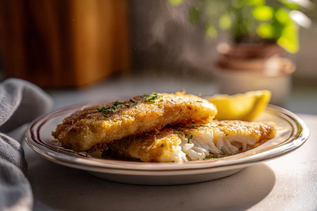 Cornmeal Fried Fish Recipe showing flaky inside and crispy crust