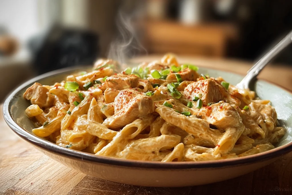 Warm Creamy Cajun Chicken Pasta served and ready to eat