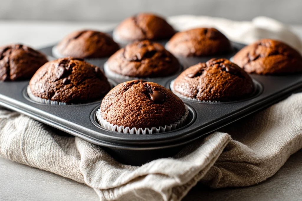 Dark Chocolate Banana Bread Muffins for Cozy Mornings 9 Dark Chocolate Banana Bread Muffins cooling in a muffin pan