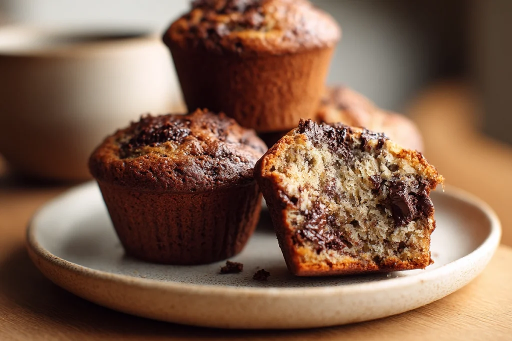 Dark Chocolate Banana Bread Muffins for Cozy Mornings 10 Inside of Dark Chocolate Banana Bread Muffins showing moist chocolate crumb