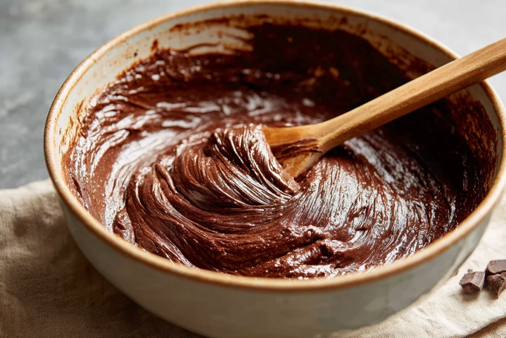 Dark Chocolate Banana Bread Muffins for Cozy Mornings 8 Dark Chocolate Banana Bread Muffins batter mixed in a ceramic bowl