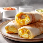 Easy Sausage Egg & Cheese Roll-Ups served warm on a plate