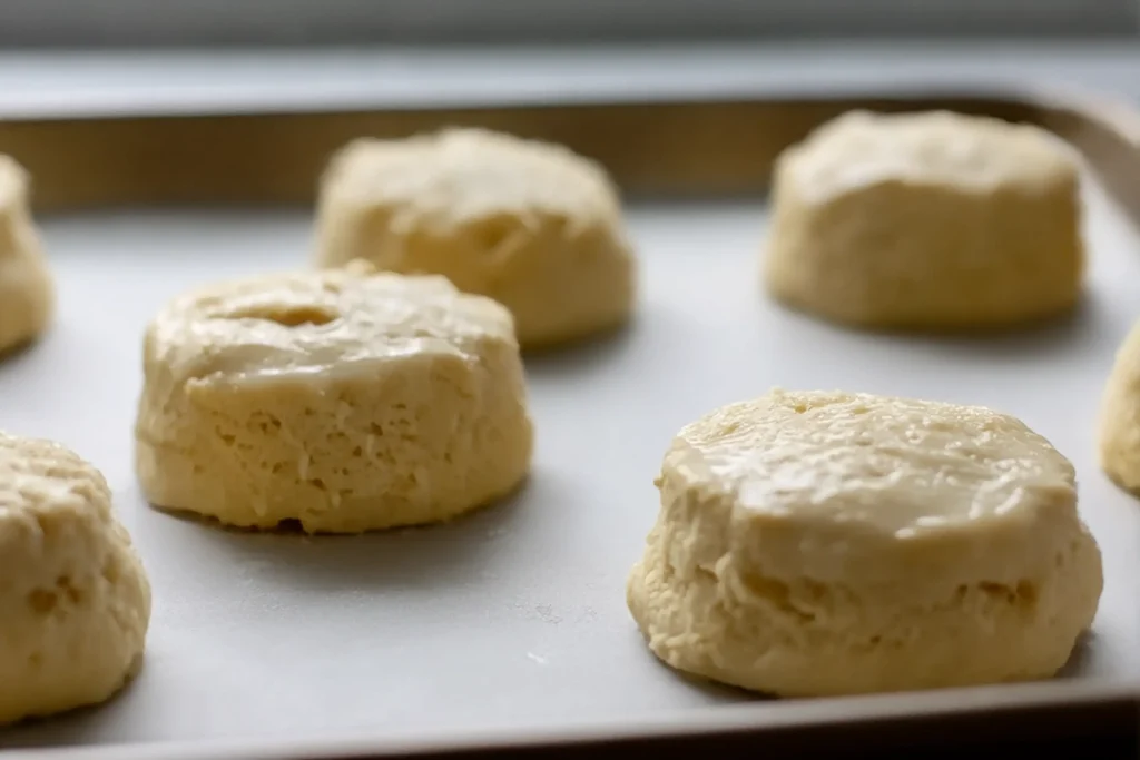 Unbaked fluffy buttermilk scones brushed with egg wash