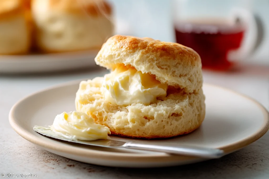 Fluffy buttermilk scones broken open and served warm