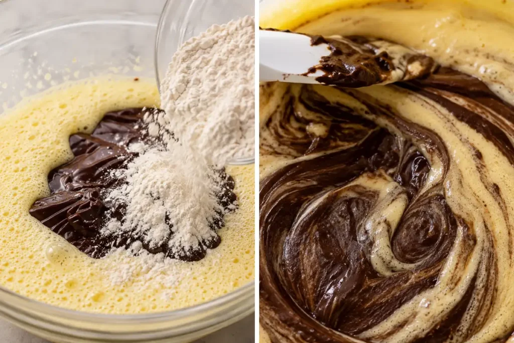Chocolate Lava Cake with a Soft Molten Center 5 Chocolate lava cake batter folded with melted chocolate and flour