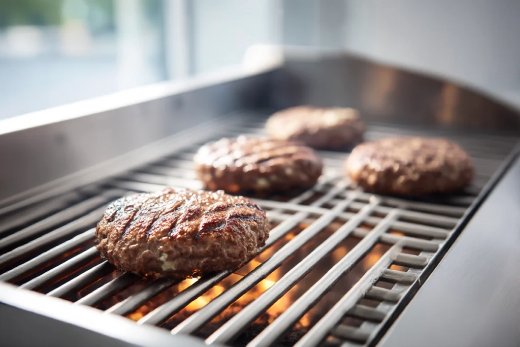 Jalapeño burgers with gorgonzola grilling on a hot grill