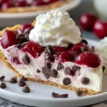 Irresistible No Bake Cherry Chocolate Chip Pie on a modern plate in a cozy home kitchen