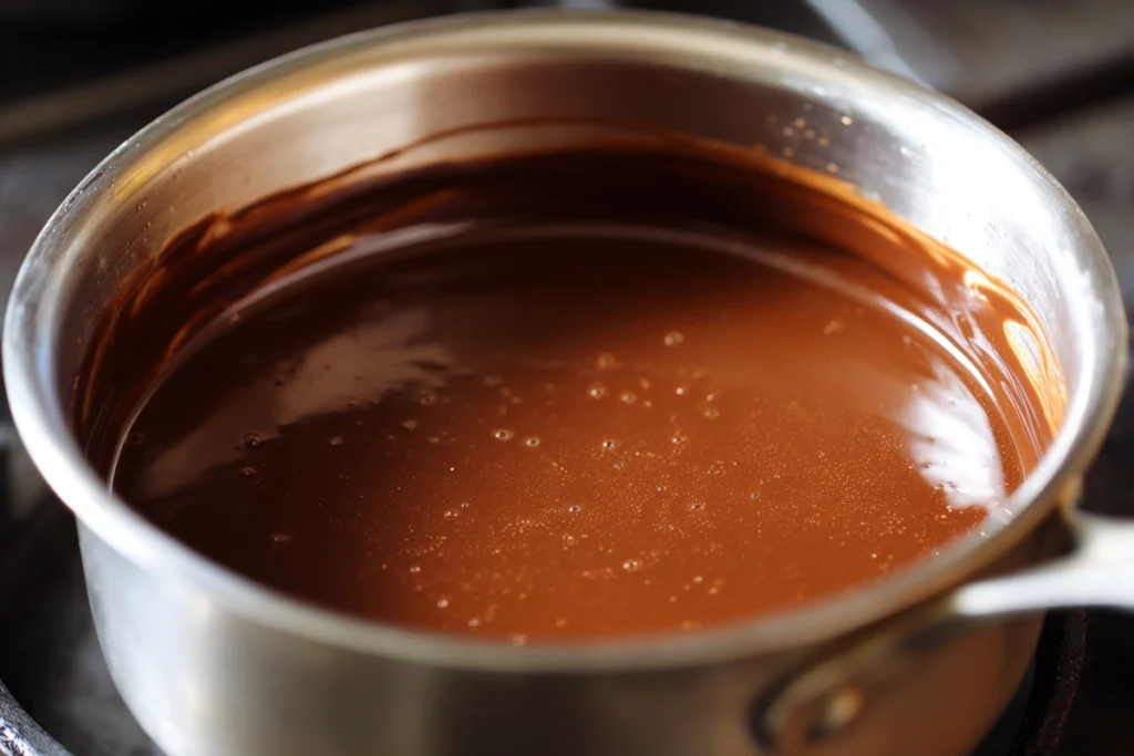 Chocolate Pudding Cake chocolate and butter melting smoothly