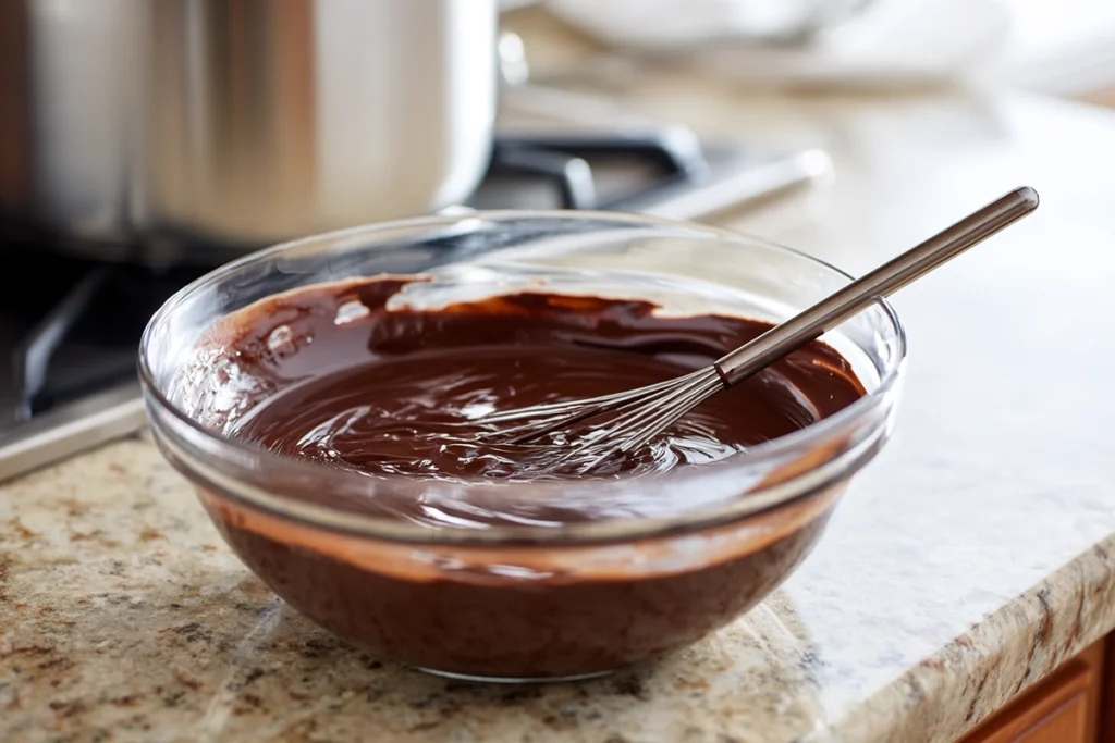 Melted chocolate and butter mixture for Chocolate Lava Cake batter