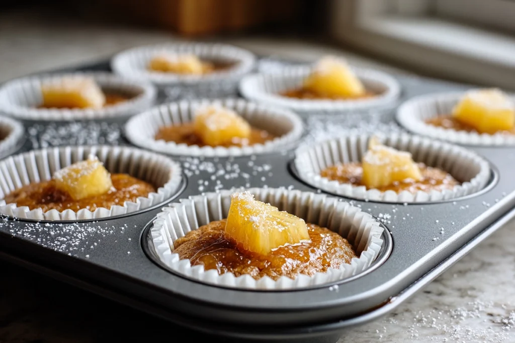 Pineapple and caramel layer for Mini Pineapple Upside Down Cheesecakes