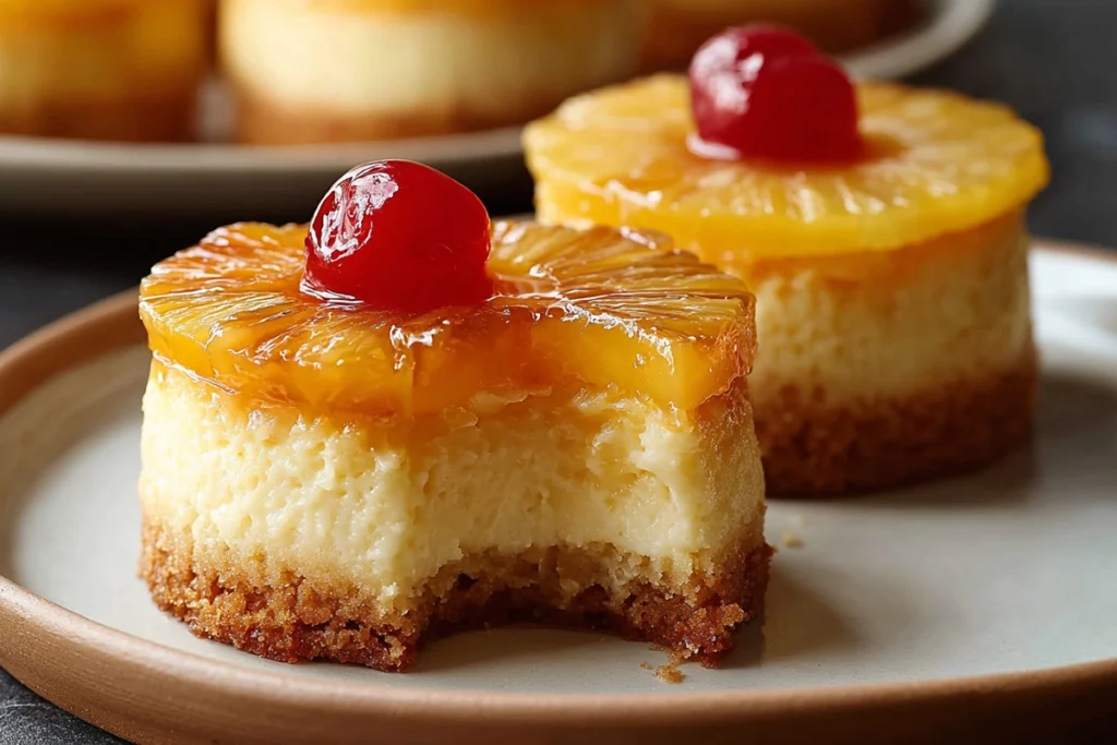Mini Pineapple Upside Down Cheesecakes ready to serve at home