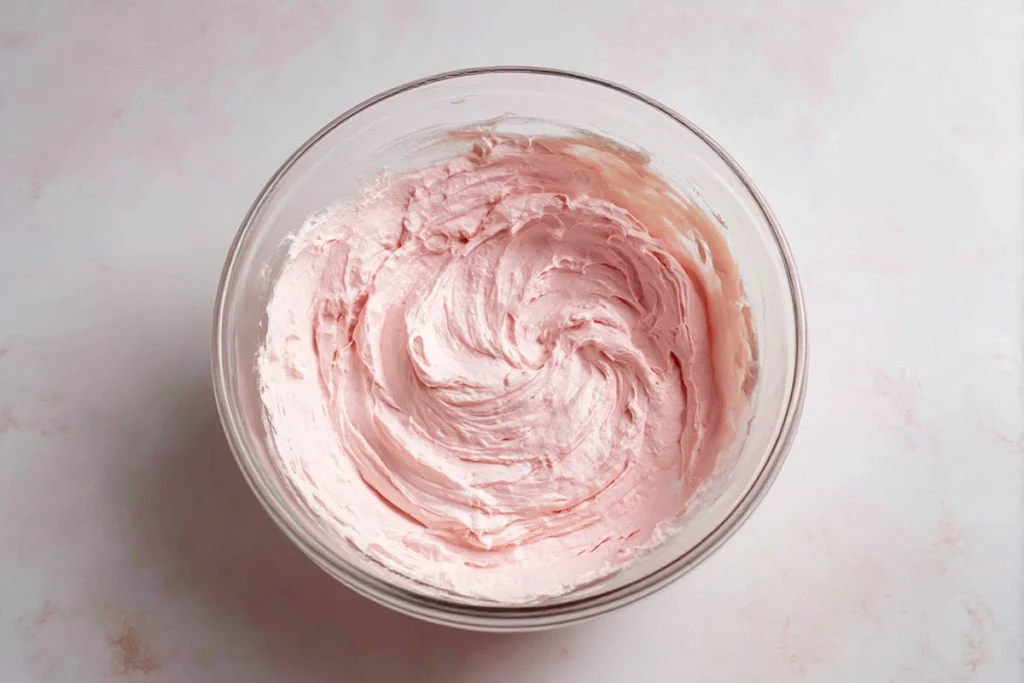 Strawberry Cheesecake Crunch Bites filling being mixed until smooth and creamy