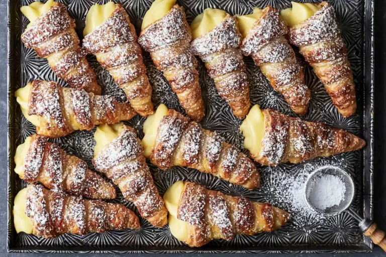 Mohamed Ayad's Cannoncini Recipe with flaky puff pastry horns and vanilla pastry cream