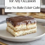 No Bake Eclair Cake with creamy layers and chocolate topping