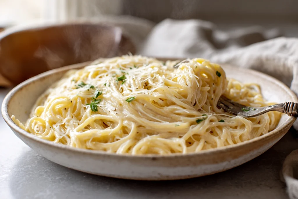 Warm One Pot Beef and Cheddar Ranch Pasta ready to serve at home