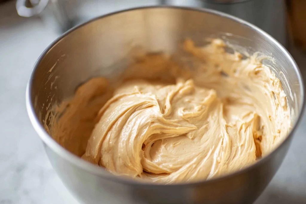 Peanut Butter Cup Cheesecake That Feels Like a Celebration at Home 8 Peanut Butter Cup Cheesecake filling being mixed with mini peanut butter cups