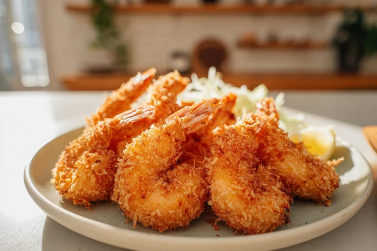 Perfect Panko Shrimp plated golden and crispy on a modern ceramic plate