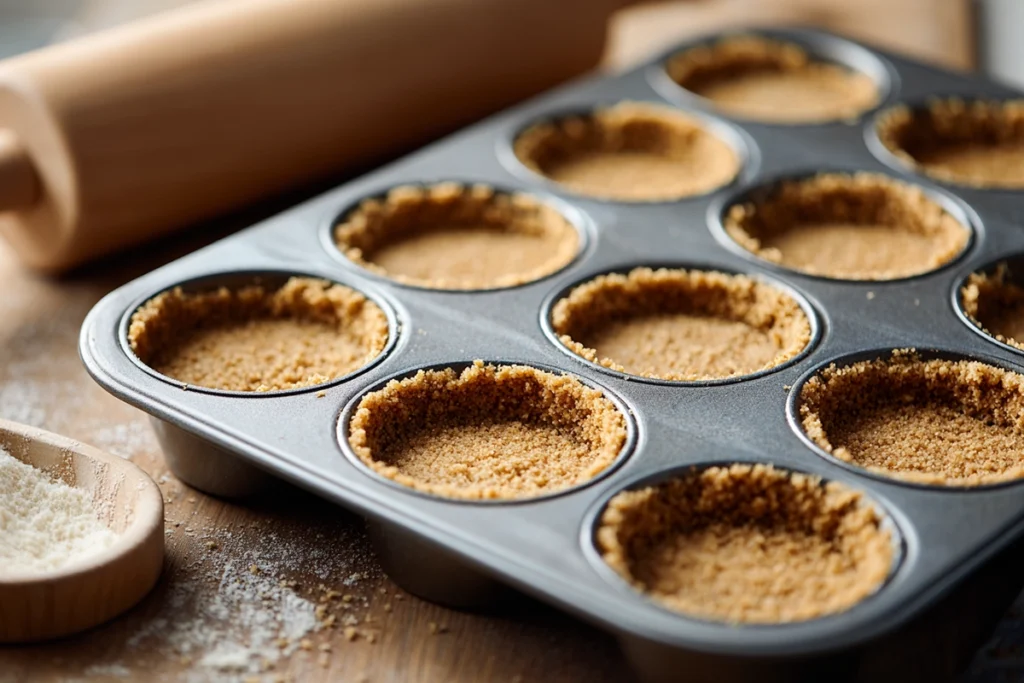 Preparing the crust for Mini Crème Brûlée Cheesecakes