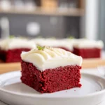 photorealistic red velvet brownies hero shot on modern kitchen counter