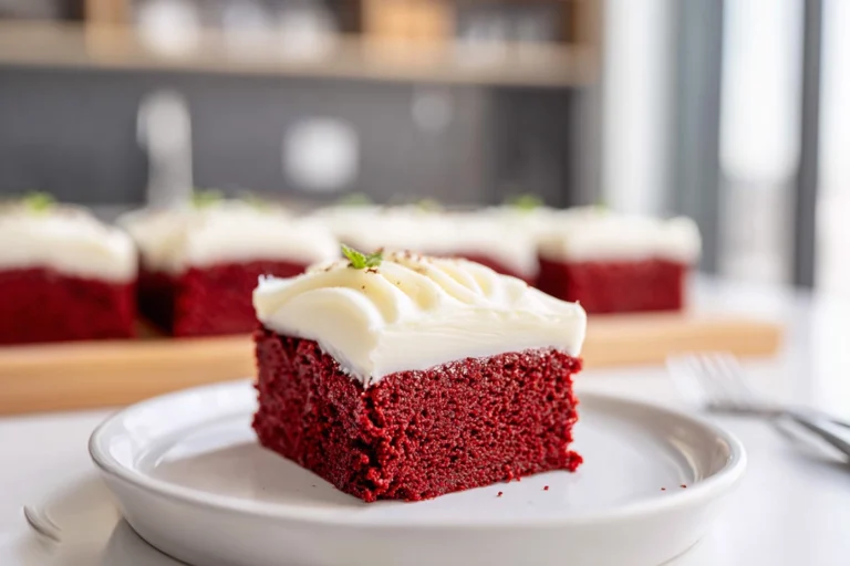 photorealistic red velvet brownies hero shot on modern kitchen counter
