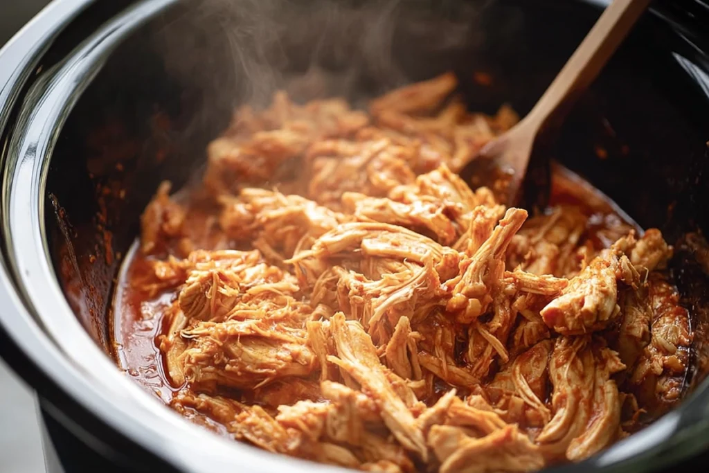 Easy Slow Cooker Chicken Burrito Bowl with tender shredded chicken