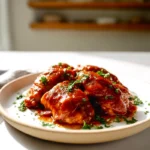 slow cooker bbq chicken thighs plated and ready to serve