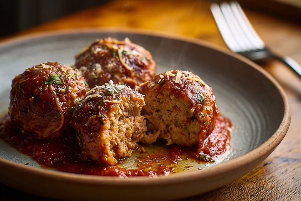 Smoked Italian meatballs recipe showing juicy interior before serving