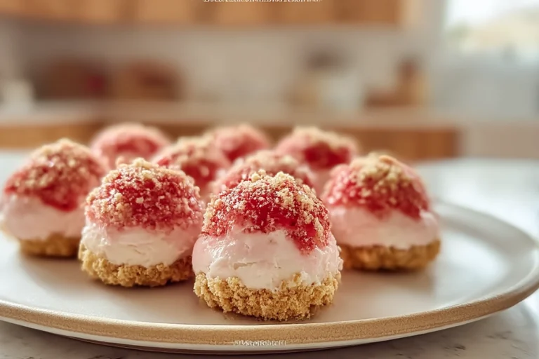 trawberry Cheesecake Crunch Bites served on a plate in a cozy home kitchen