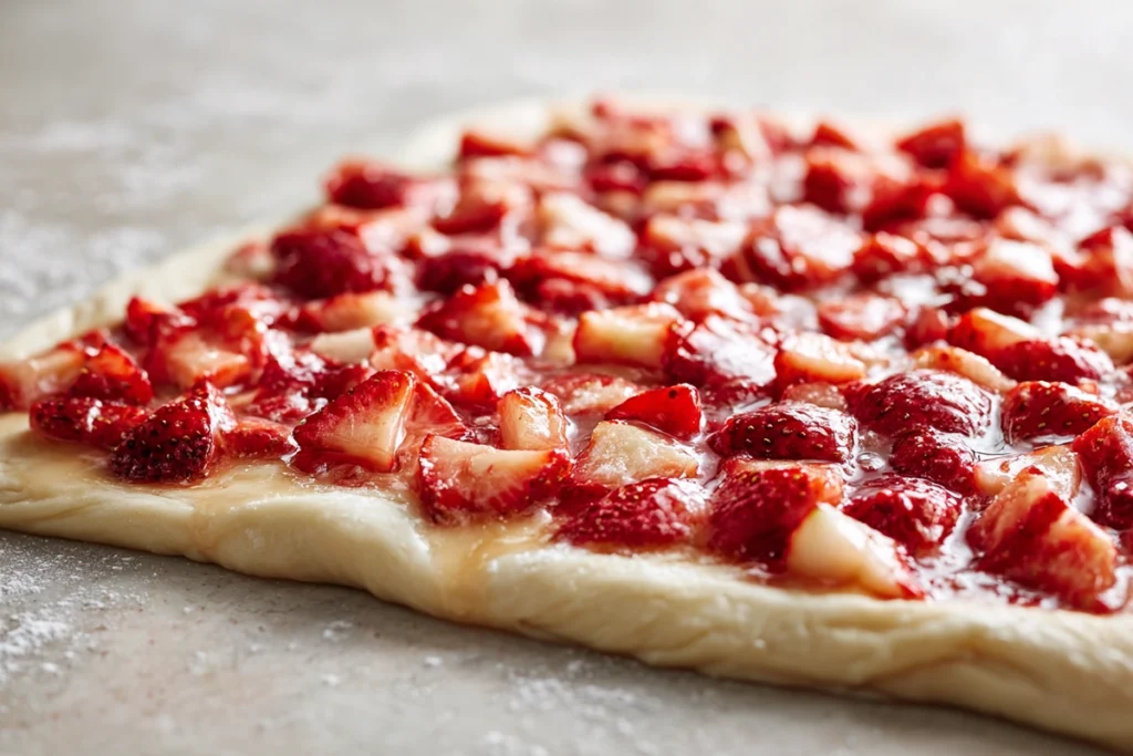 Strawberry Cheesecake Sweet Rolls That Taste Like a Weekend Morning 8 Strawberry Cheesecake Sweet Rolls dough rolled and filled with strawberries