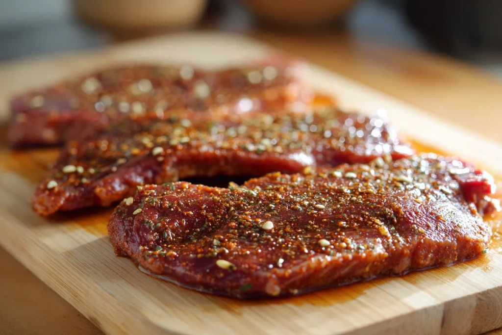 Thin Cut Steak Recipe for Busy Nights That Still Feel Special 8 Thin cut steak recipe showing steaks brushed with paprika garlic oil