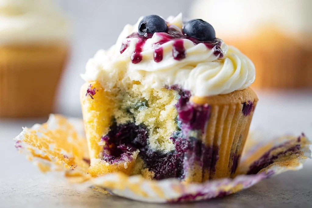 White Chocolate Blueberry Cupcakes served fresh with moist crumb
