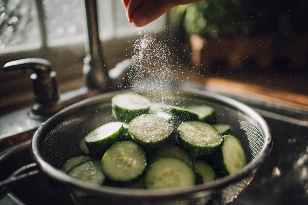 Asian Pickled Cucumbers Slicing & Salting the Cucumbers