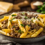 Cheesy Penne with Garlic Butter Ground Beef