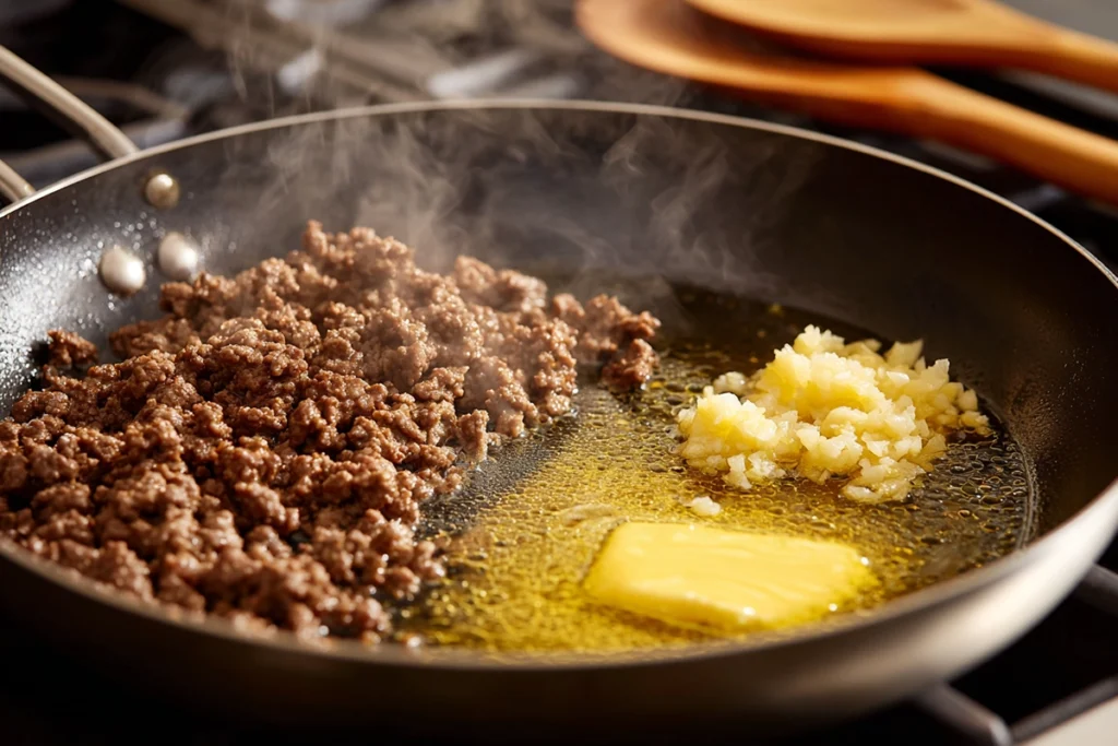 Cheesy Penne with Garlic Butter Ground Beef Cooking Process – Garlic Butter & Beef