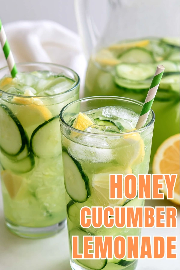 Cucumber Lemonade with Honey for Hot Summer Days 11 Cucumber lemonade recipe with honey, fresh lemon, cucumber slices, and ice